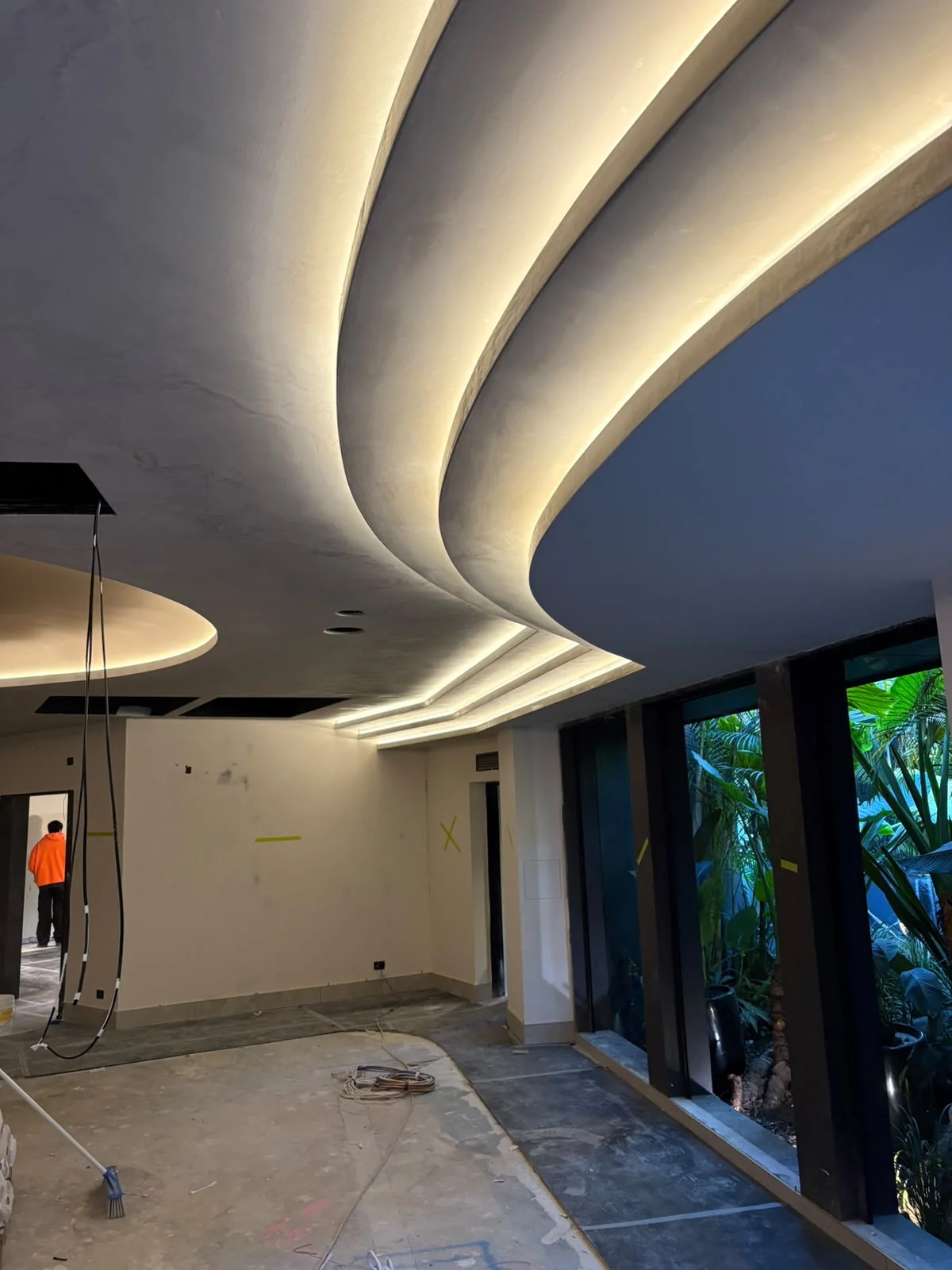 Curved architectural ceiling lighting completed by All Set Electrical